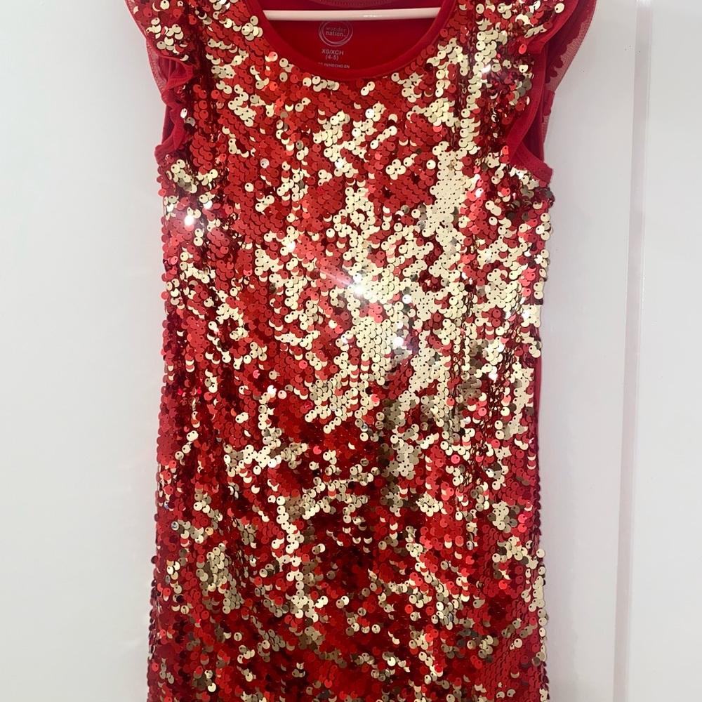Wonder Nation Red and Gold Sequin Dress